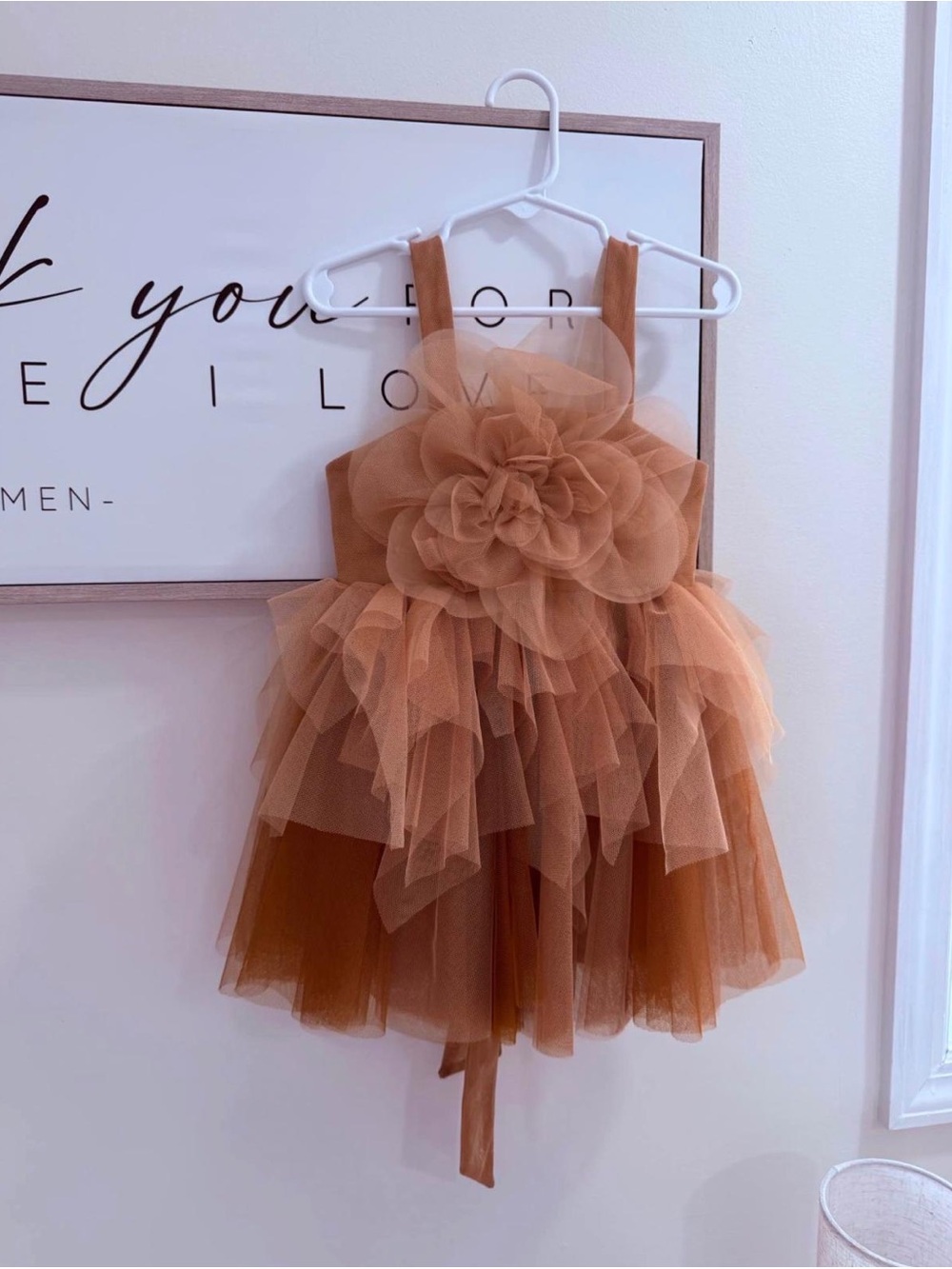 Tulle Flower Party Dress for Girls - Brown